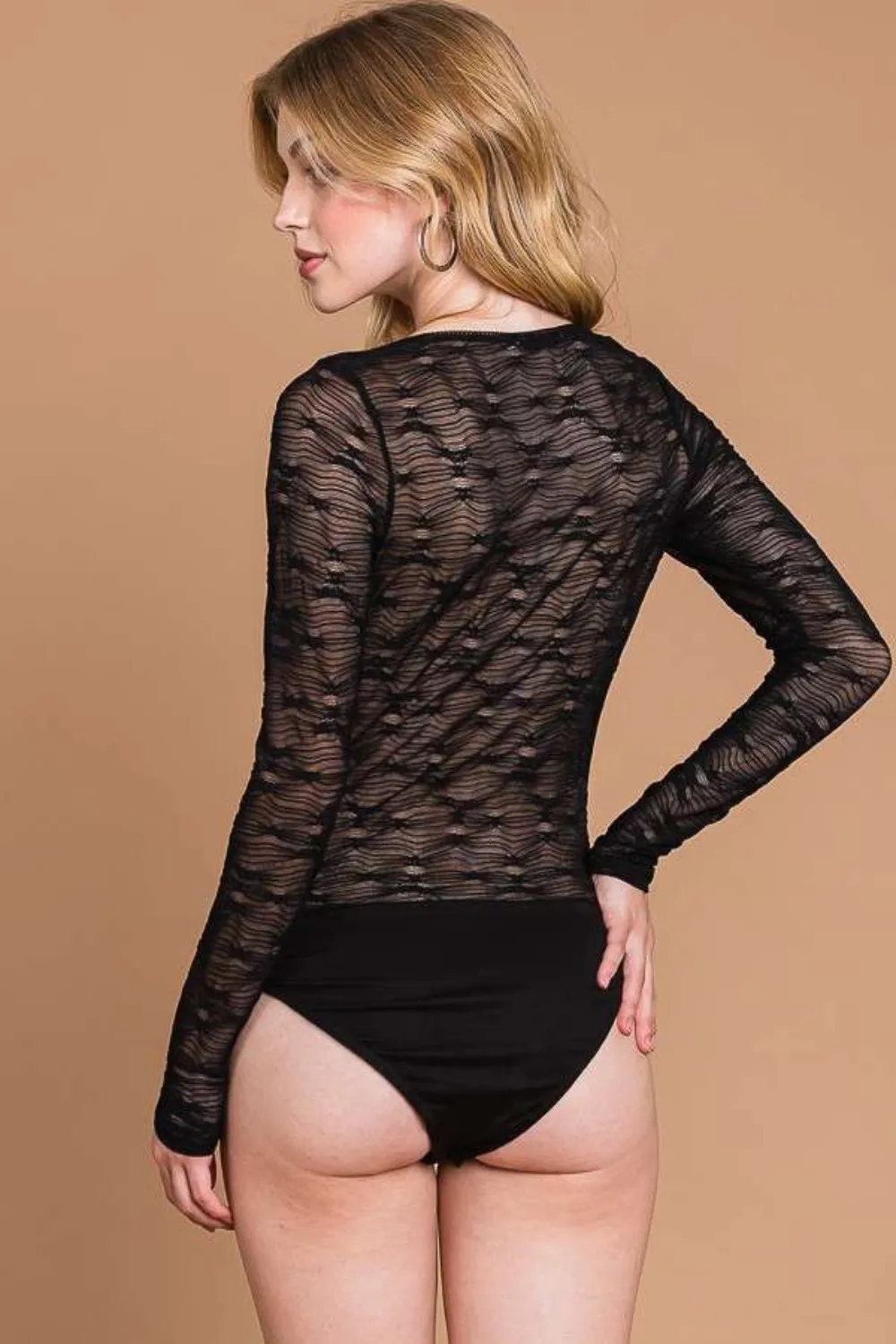 Round Neck Mesh Perspective Bodysuit, image 4