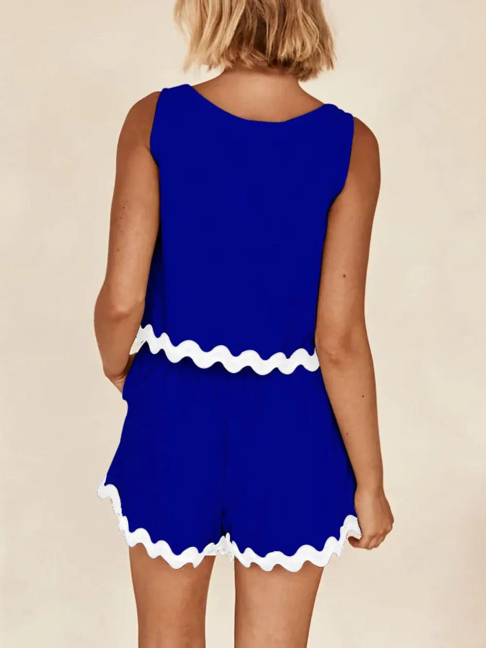 Contrast Trim Round Neck Tank and Shorts Set, image 15
