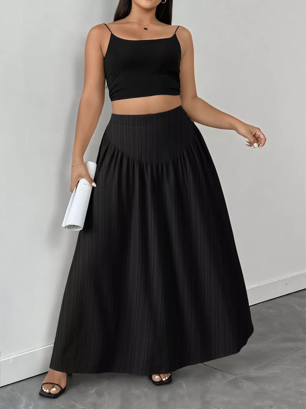 Plus Size Ruched Maxi Skirt with Pockets, image 5