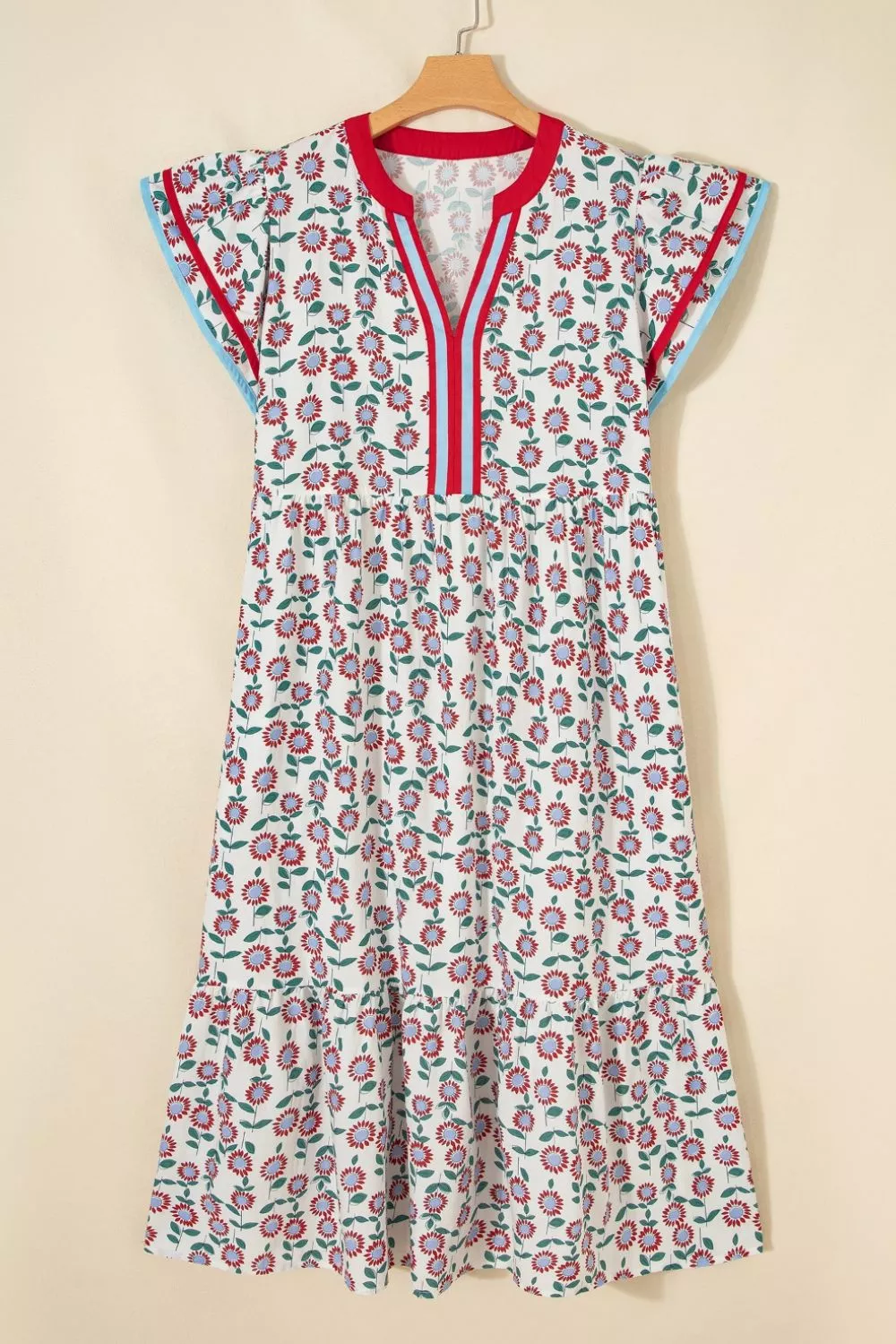 Floral Print Ruffle Sleeve Tiered Midi Dress, image 7