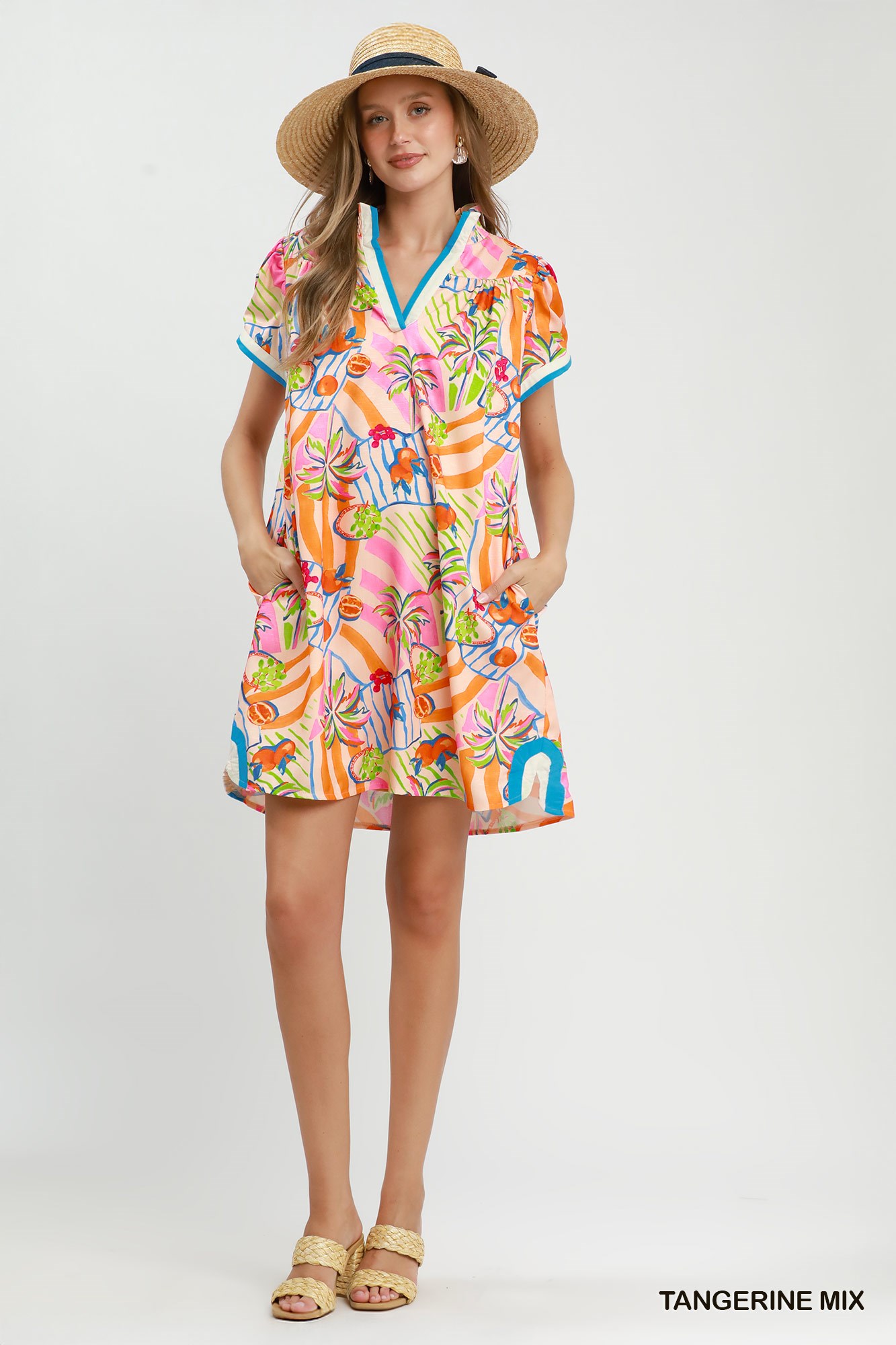 Tropical Print Collared Shift Dress, image 4