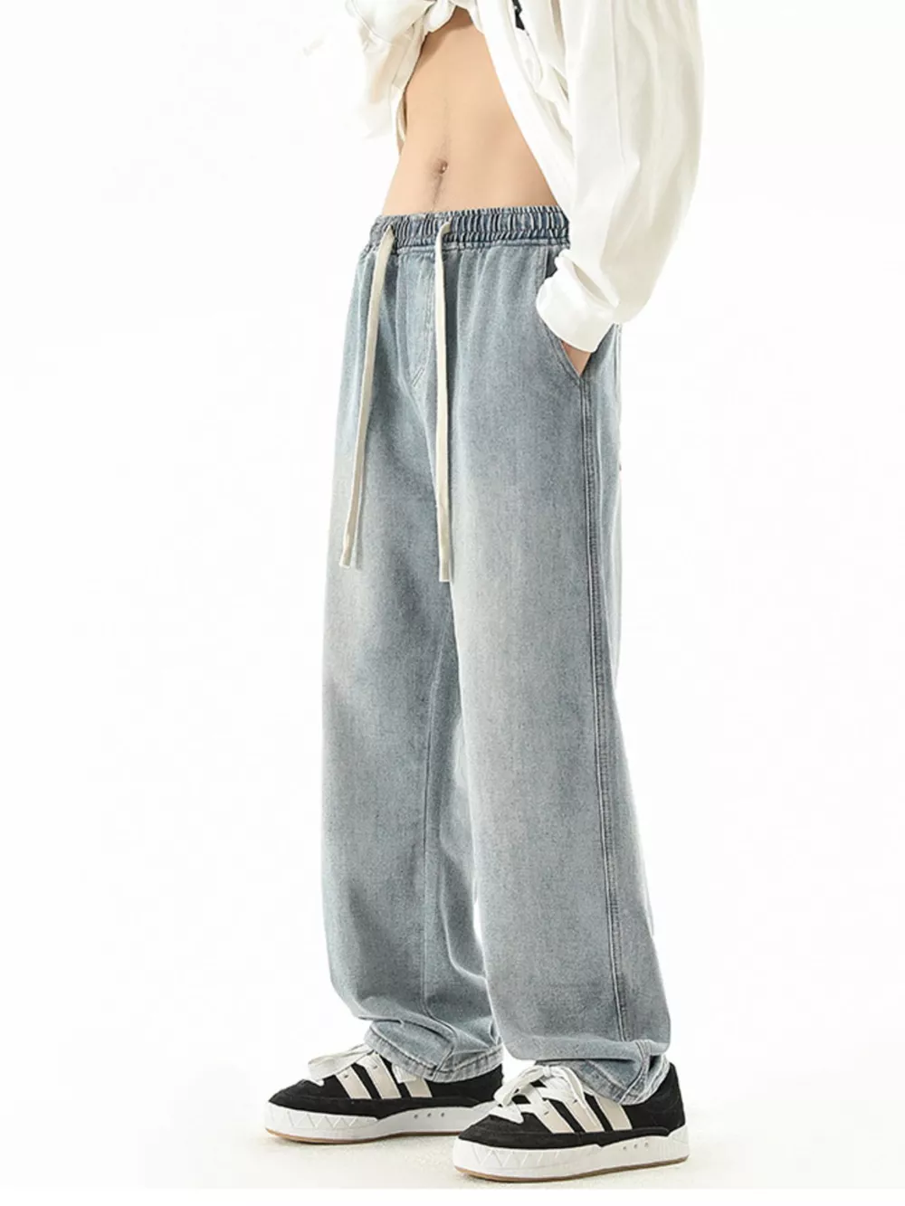 Men's Full Size Wide Leg Drawstring Jeans Plus Size, image 5
