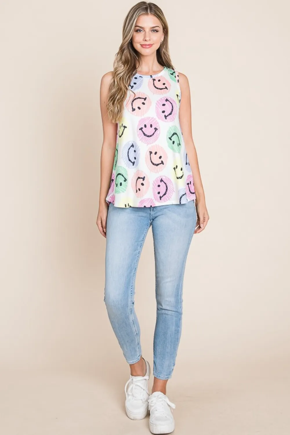 Smiley Face Round Neck Tank, image 5