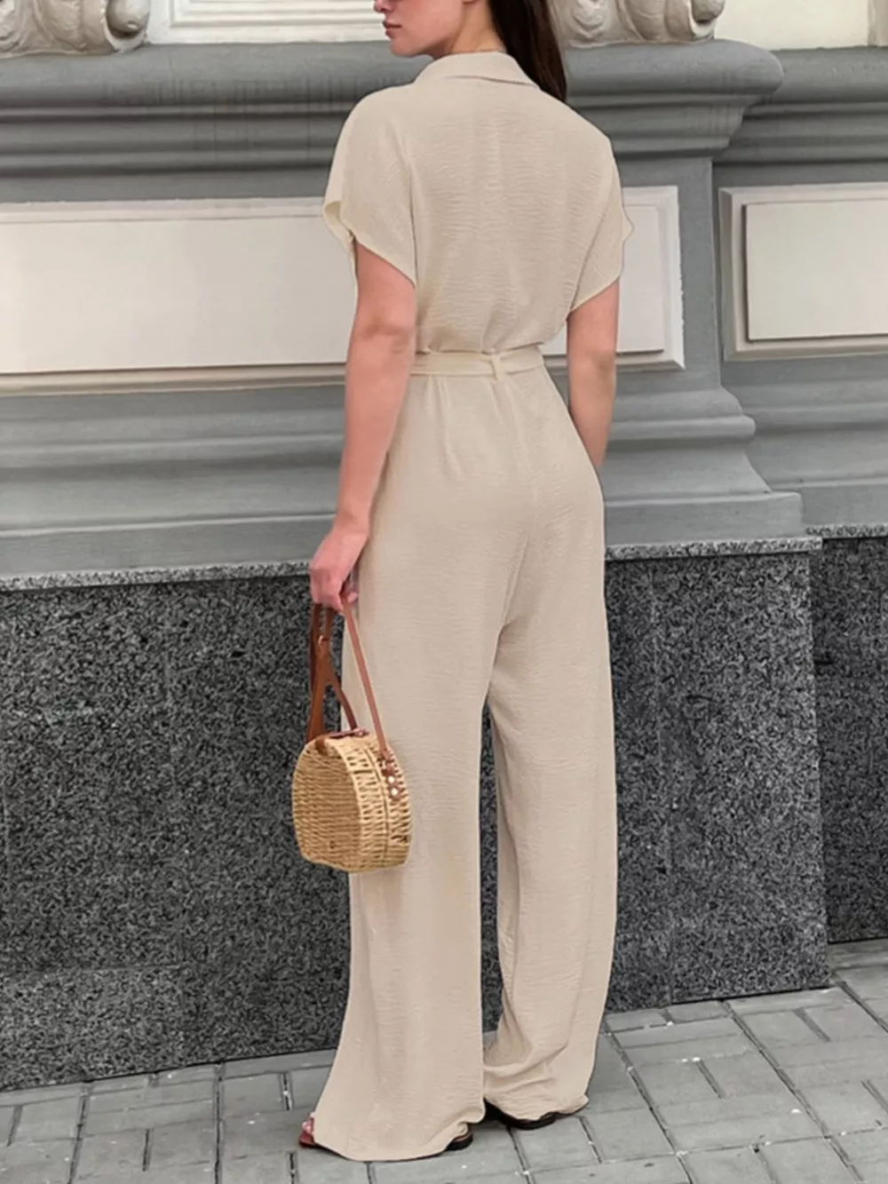 Chest Pocket Short Sleeve Wide Leg Jumpsuit, image 2