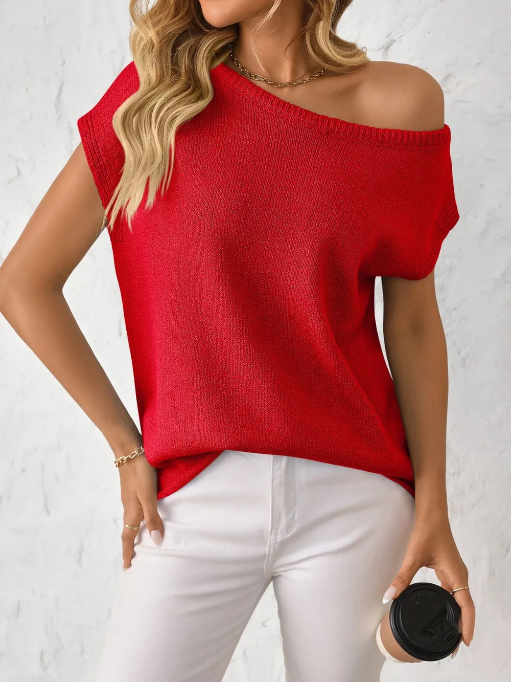 Boat Neck Short Sleeve Knit Top, image 10