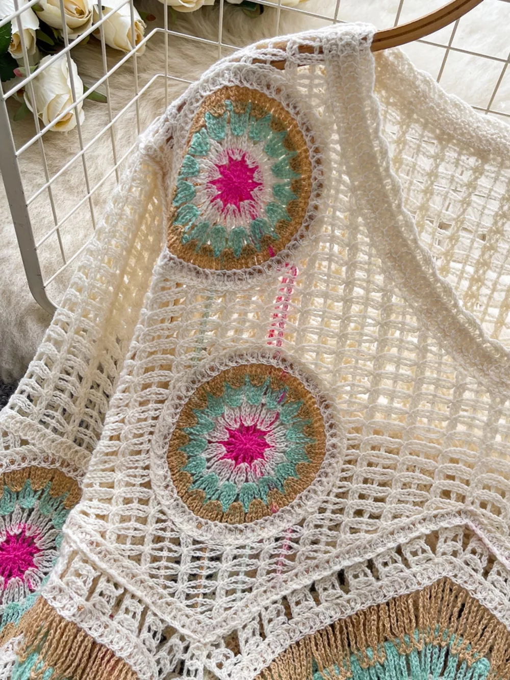 Crochet V-Neck Knit Cover Up, image 3