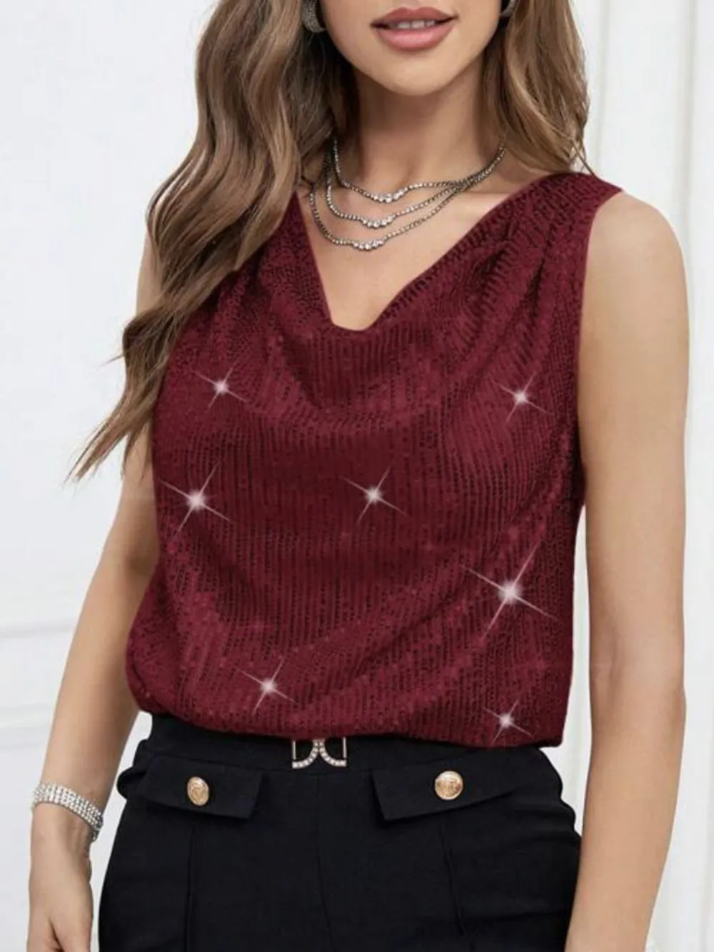 Sequin Cowl Neck Tank, image 5