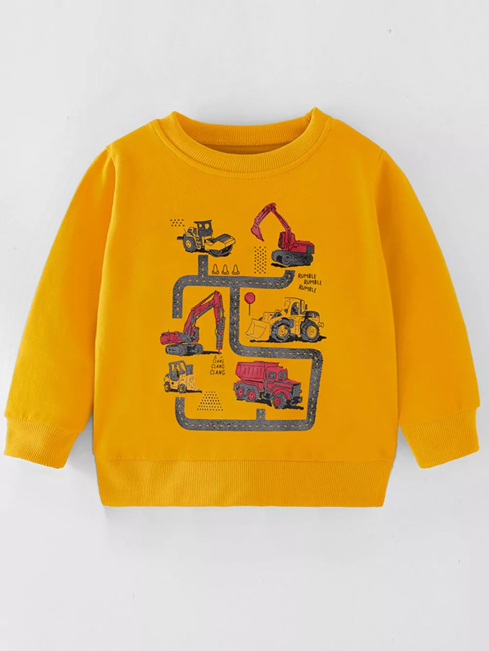 Children's Cartoon Construction Vehicle Crew Neck Sweatshirt