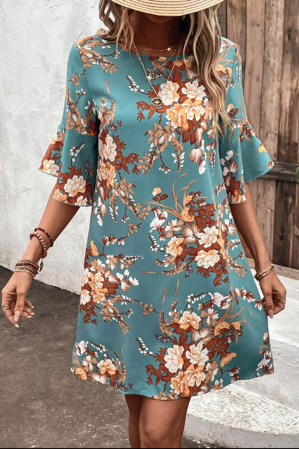Floral Print Flounce Sleeve Casual Dress, image 7