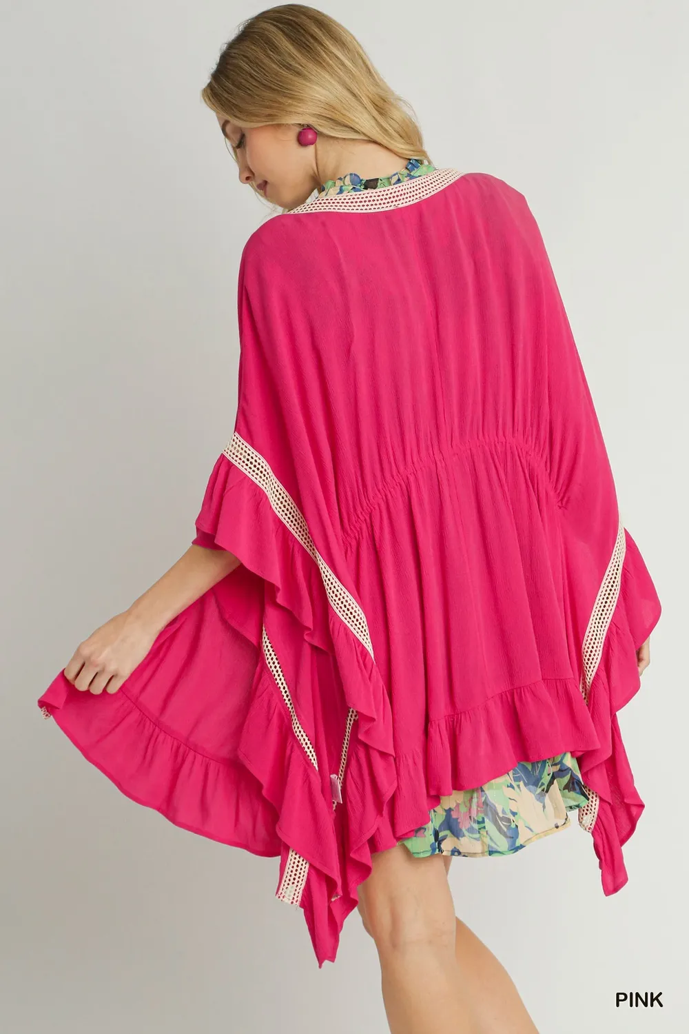 Ruffle Trim Kimono with Crochet Accent, image 4