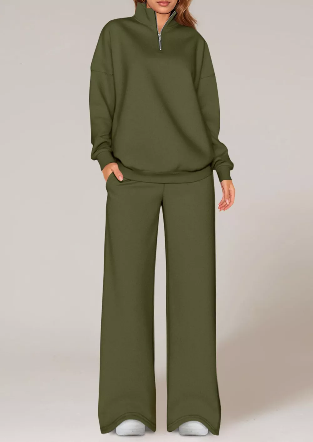 Half-Zip Sweatshirt and Wide-Leg Sweatpants Set, image 23