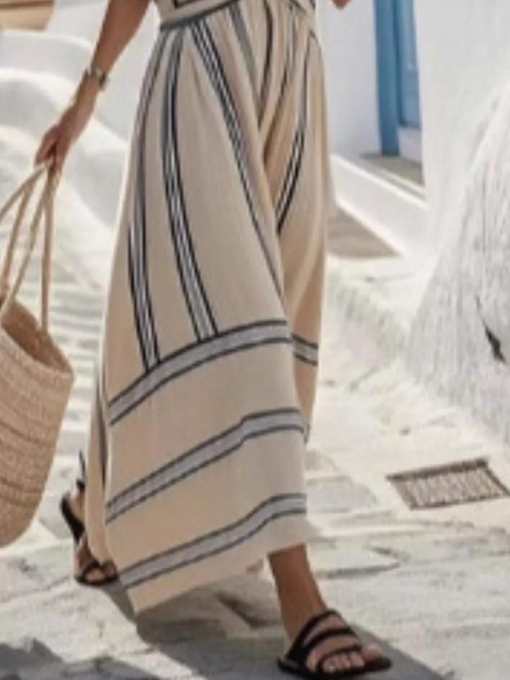 Full Size Striped Surplice Half Sleeve Midi Dress Plus Size, image 6