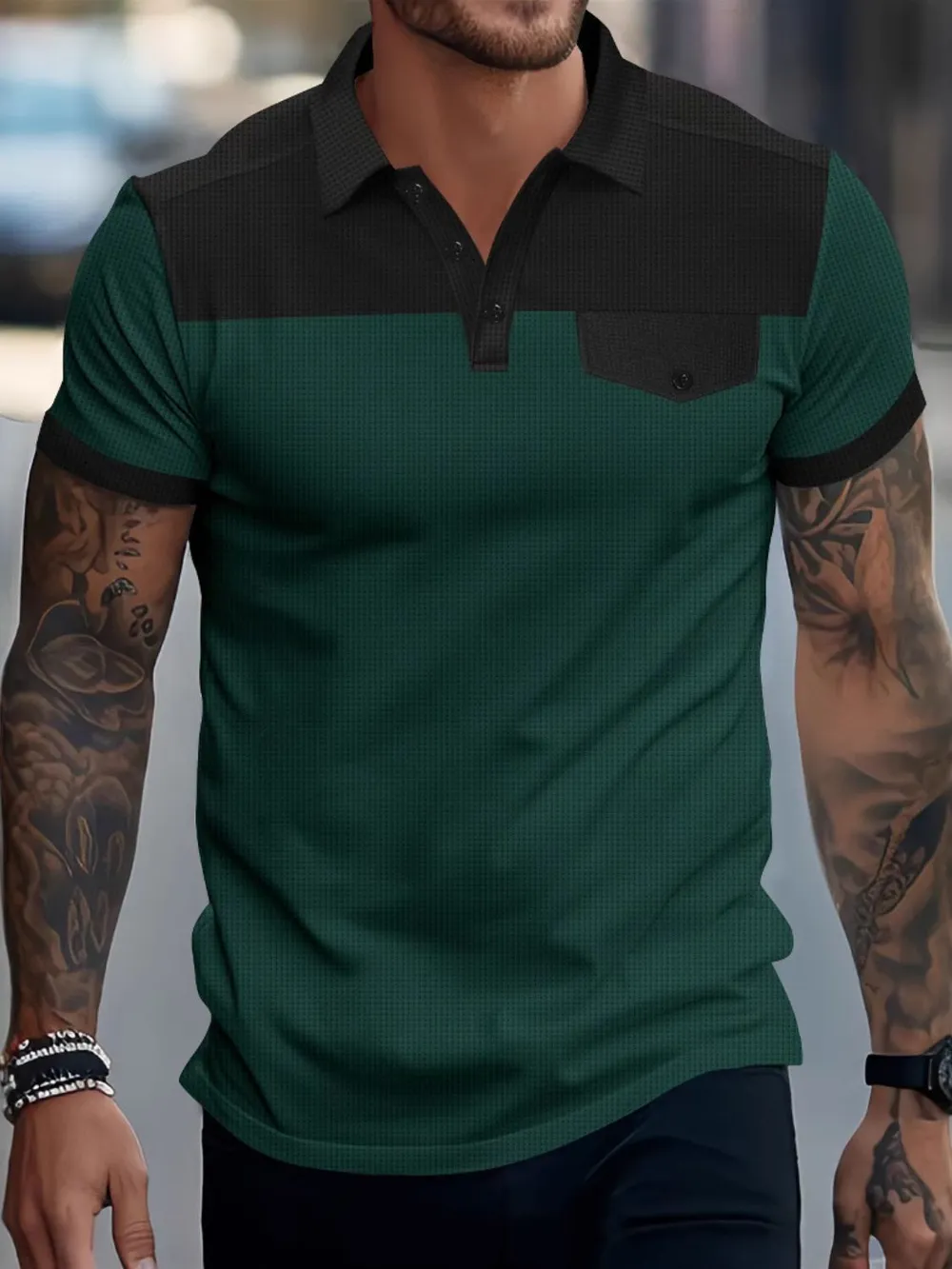 Men's Full Size Waffle-Knit Collared Contrast Polo Plus Size, image 5