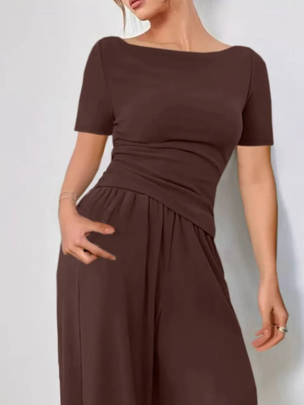 Round Neck Short Sleeve T-Shirt and Pants Set, image 15
