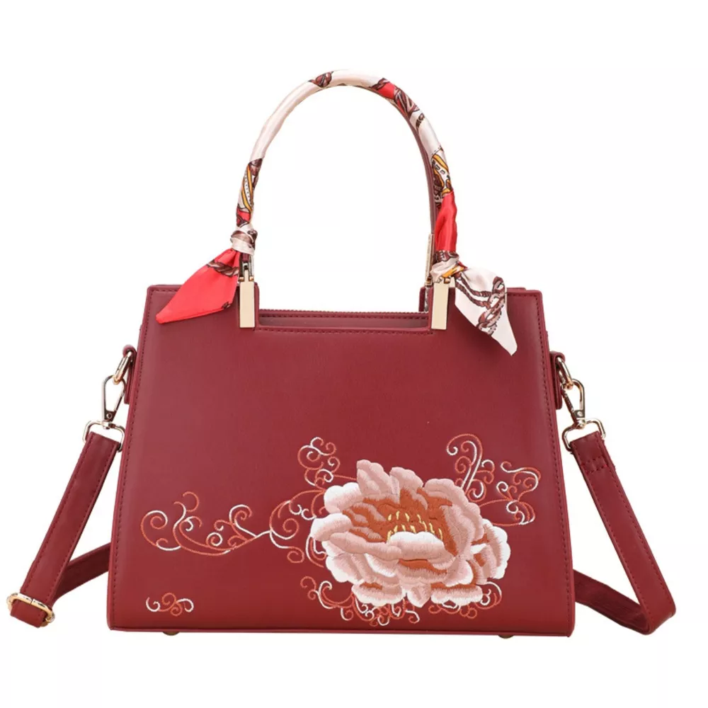Embroidered Floral Leather Top Handle Handbag, image 4