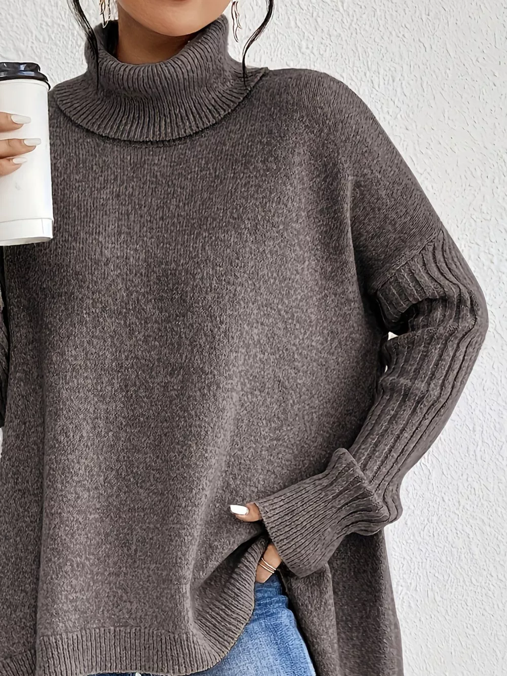 Turtleneck High-Low Hem Sweater, image 4