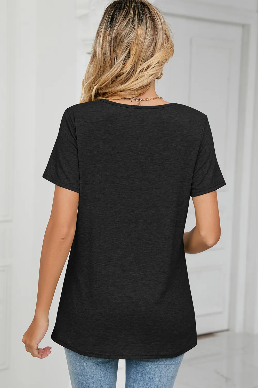 Ruched Heathered Short Sleeve T-Shirt, image 2