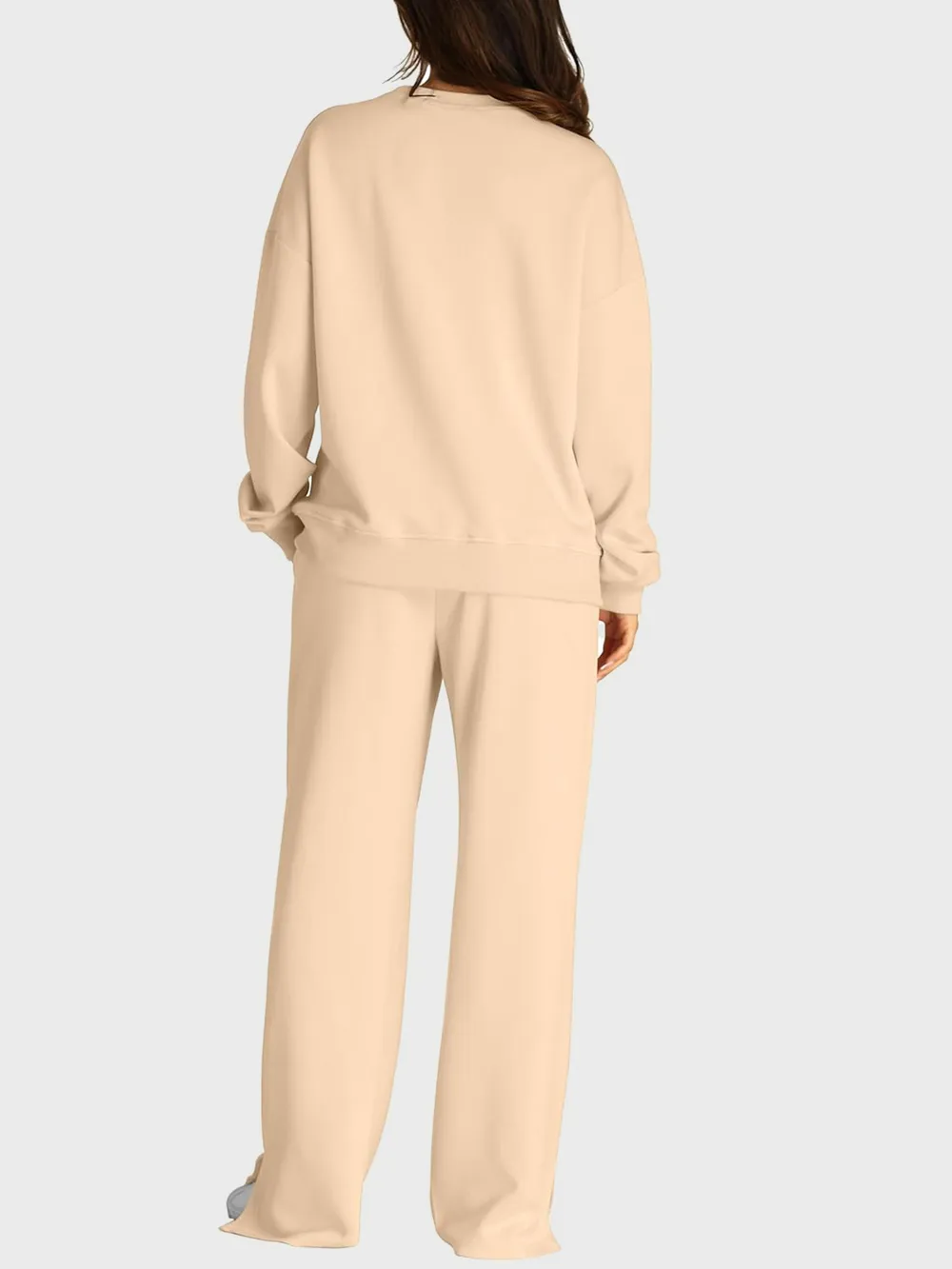 Round Neck Long Sleeve Top and Slit Pants Set, image 14
