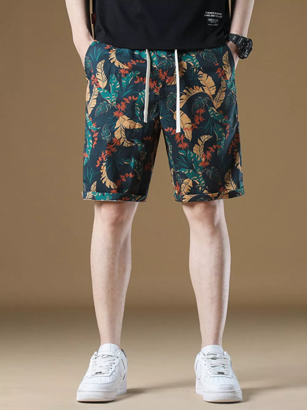 Men's Plus Size Drawstring Printed Loose Fit Shorts