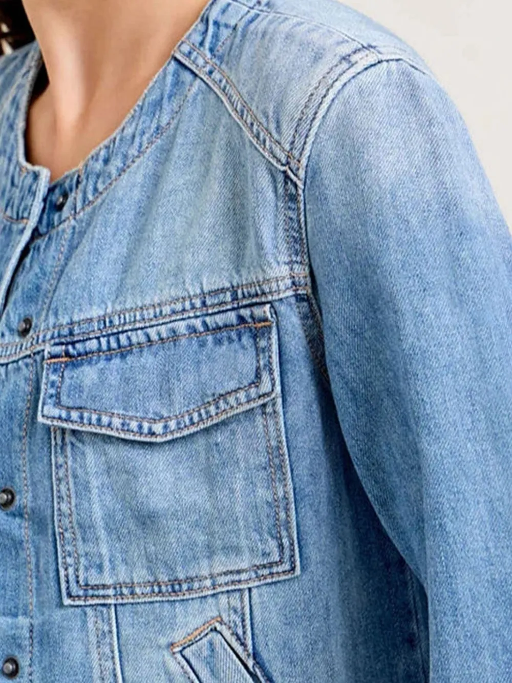 Snap Down Dropped Cargo Denim Jacket, image 6