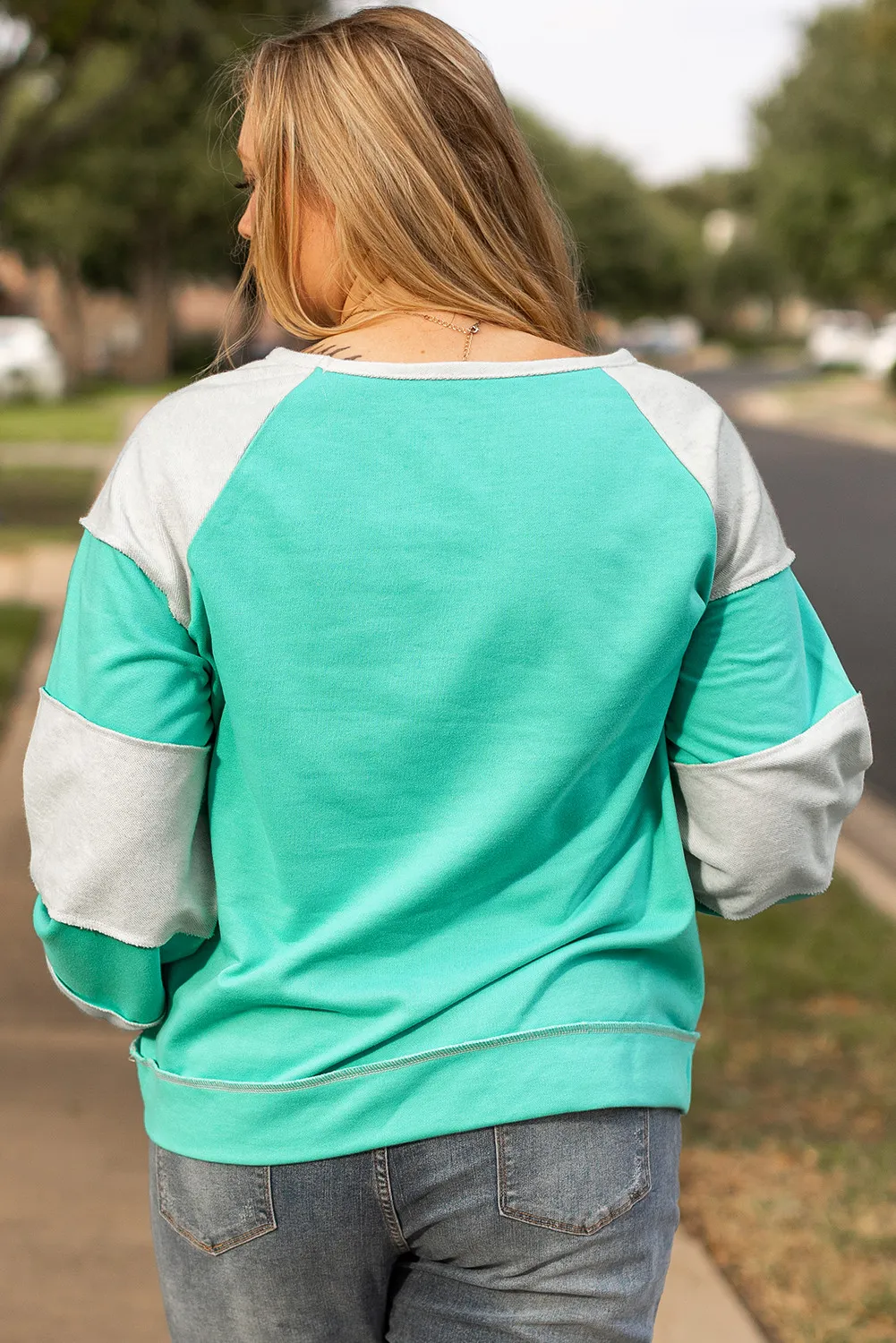 Plus Size Exposed Seam Color Block Long Sleeve Sweatshirt, image 7