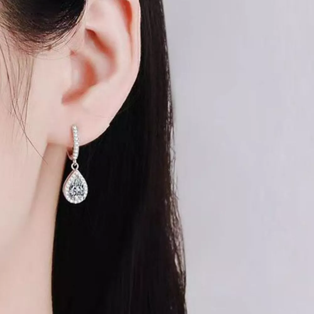 1 Carat 925 Sterling Silver Moissanite Hoop Teardrop Earrings, image 5