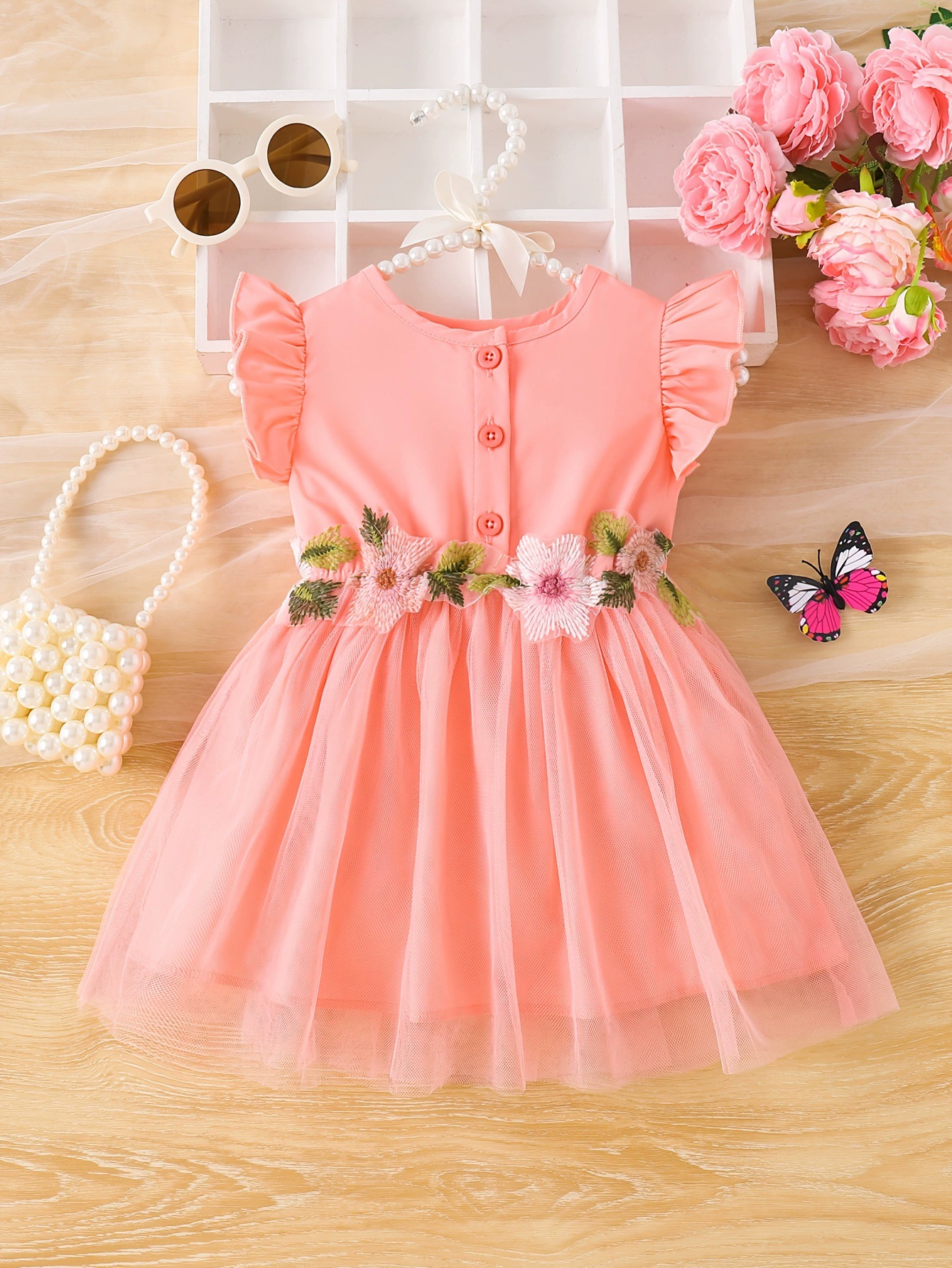 Children's Floral Ruffle Sleeve Dress, image 2