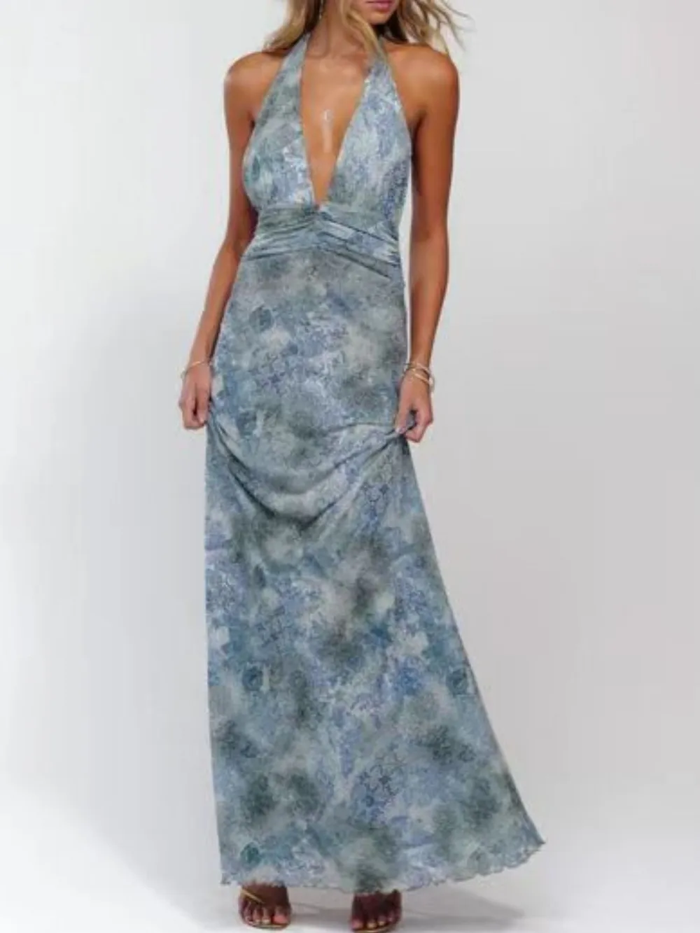 Floral Halter Neck Deep V Maxi Dress, image 10