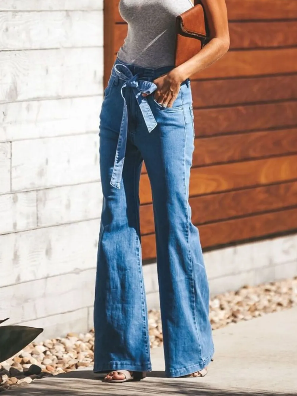 High-Waisted Tie-Front Flare Jeans, image 6