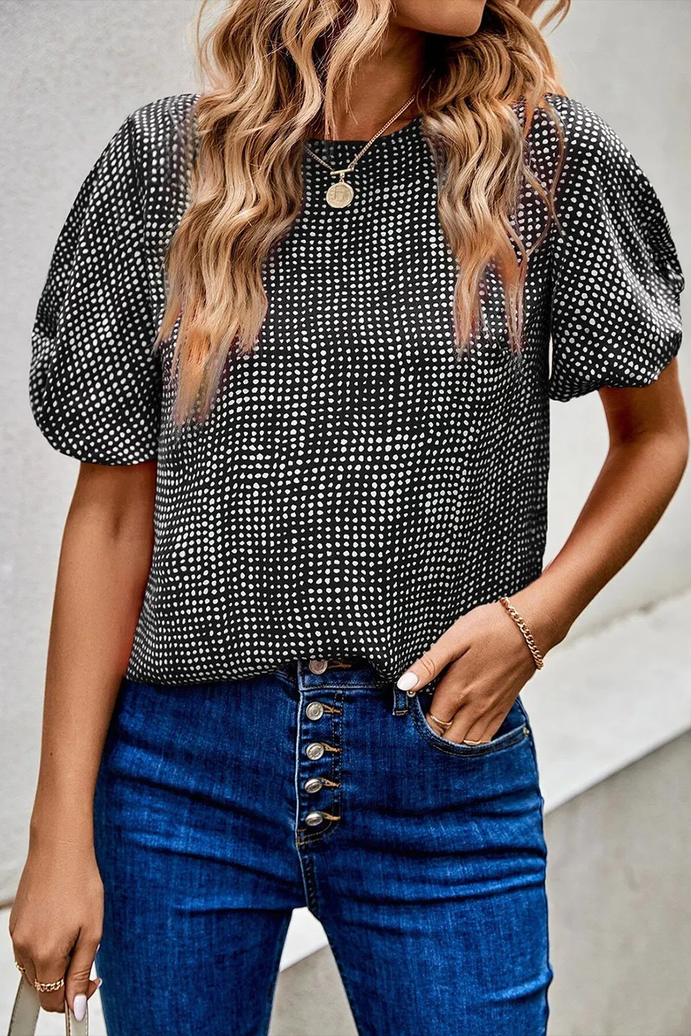 Printed Short Puff Sleeve Blouse, image 7