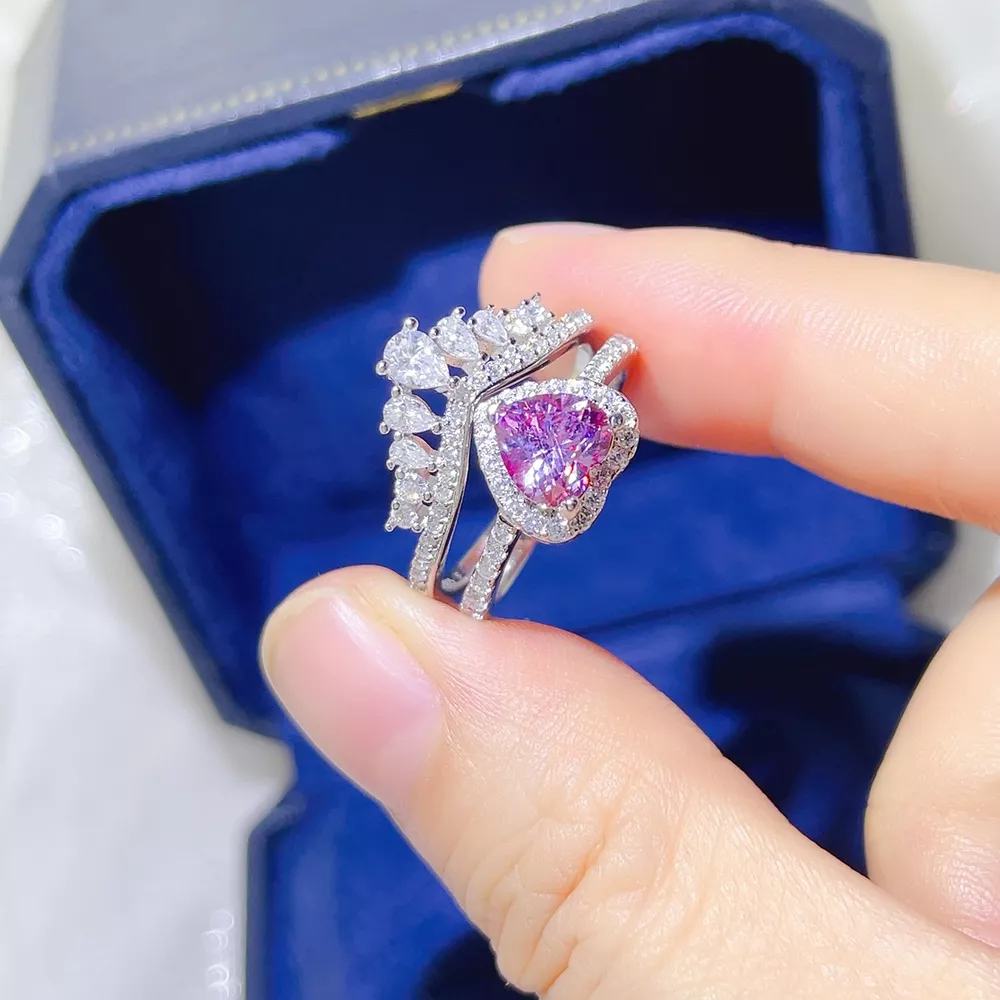 2 Carat Moissanite 925 Sterling Silver Ring Set, image 2