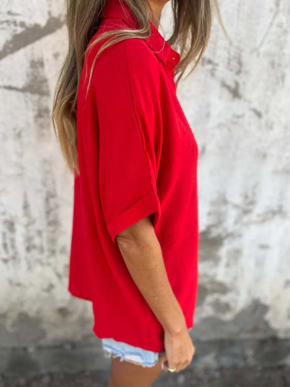 Full Size Collared Neck Half Sleeve Shirt Plus Size, image 12