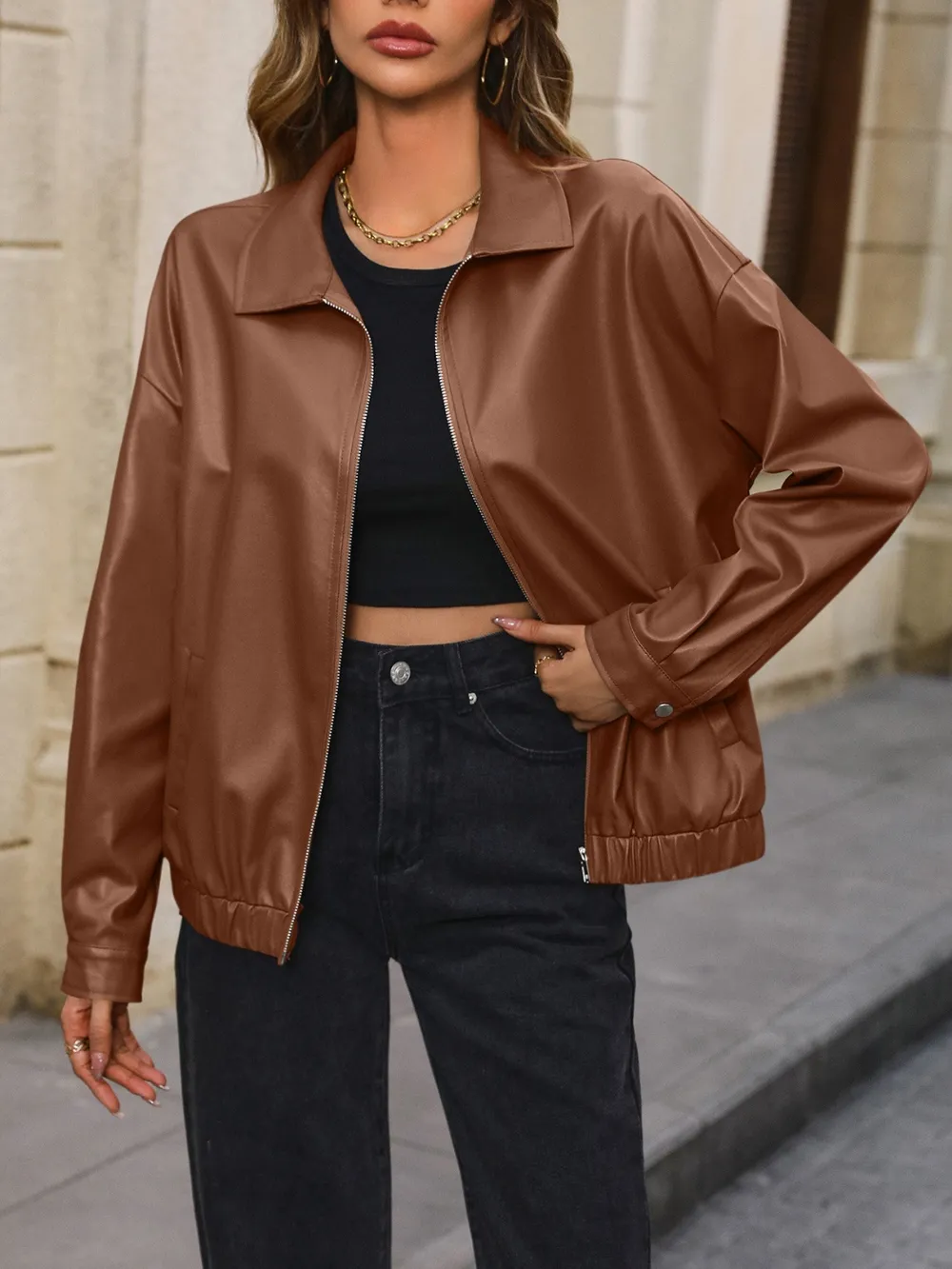 Pocketed Zip Up Collared Neck Jacket, image 9