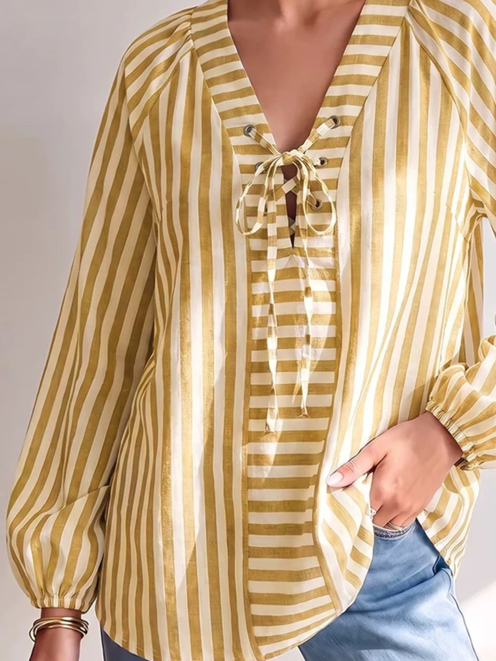 Striped Tie Front Long Sleeve Blouse, image 6