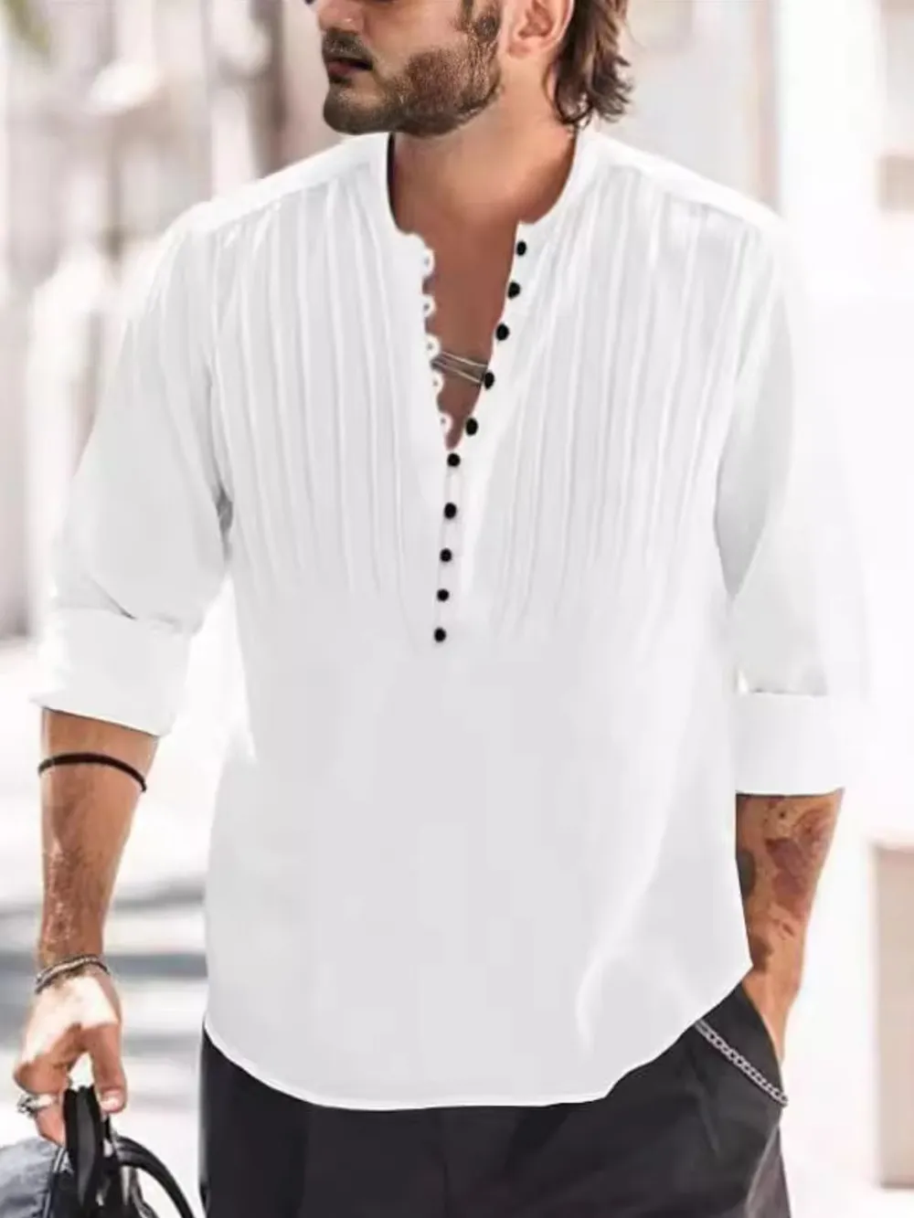Men's Full Size Button Detail Long Sleeve Polo Plus Size, image 2