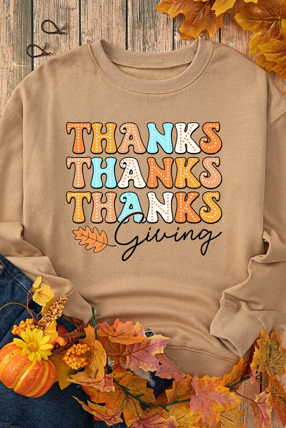 THANKSGIVING Round Neck Dropped Shoulder Sweatshirt, image 3