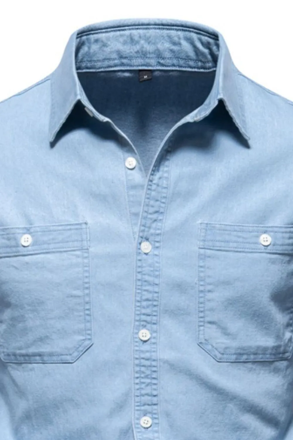 Men's Collared Neck Long Sleeve Denim Shirt, image 5