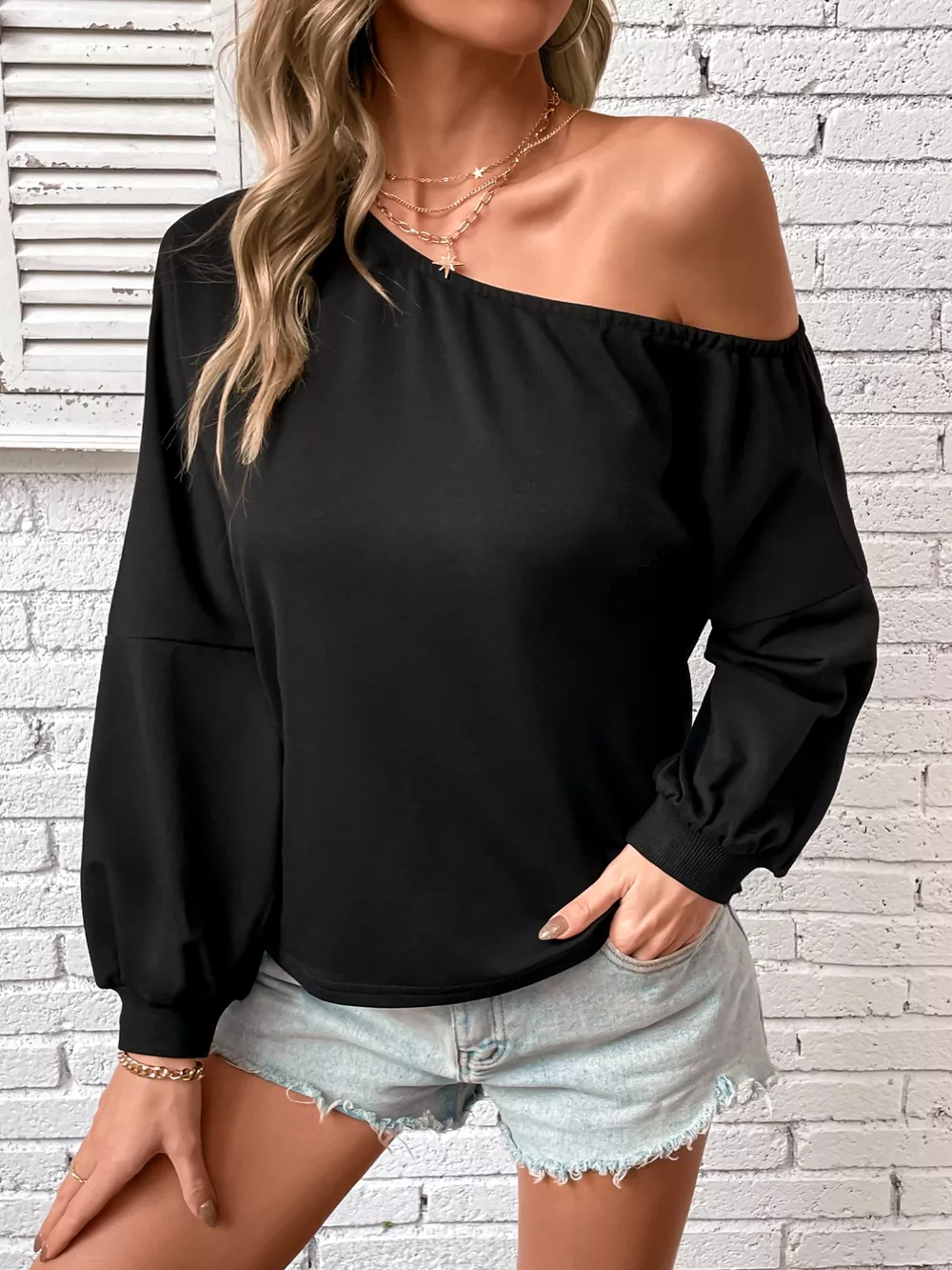 One-Shoulder Long Sleeve Casual Sweatshirt, image 4