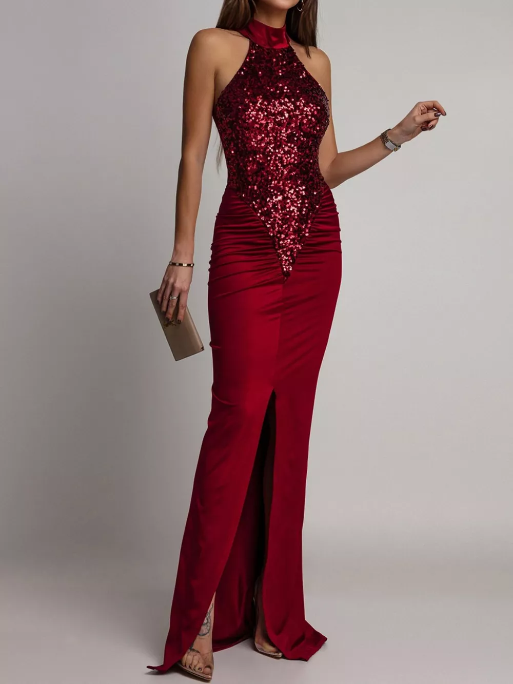 Sequin High Slit Sleeveless Maxi Dress, image 2
