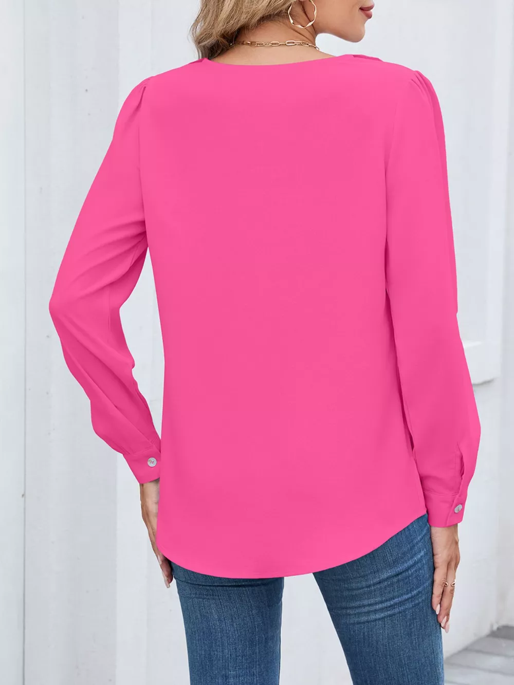 Ruffled V-Neck Long Sleeve Blouse, image 12