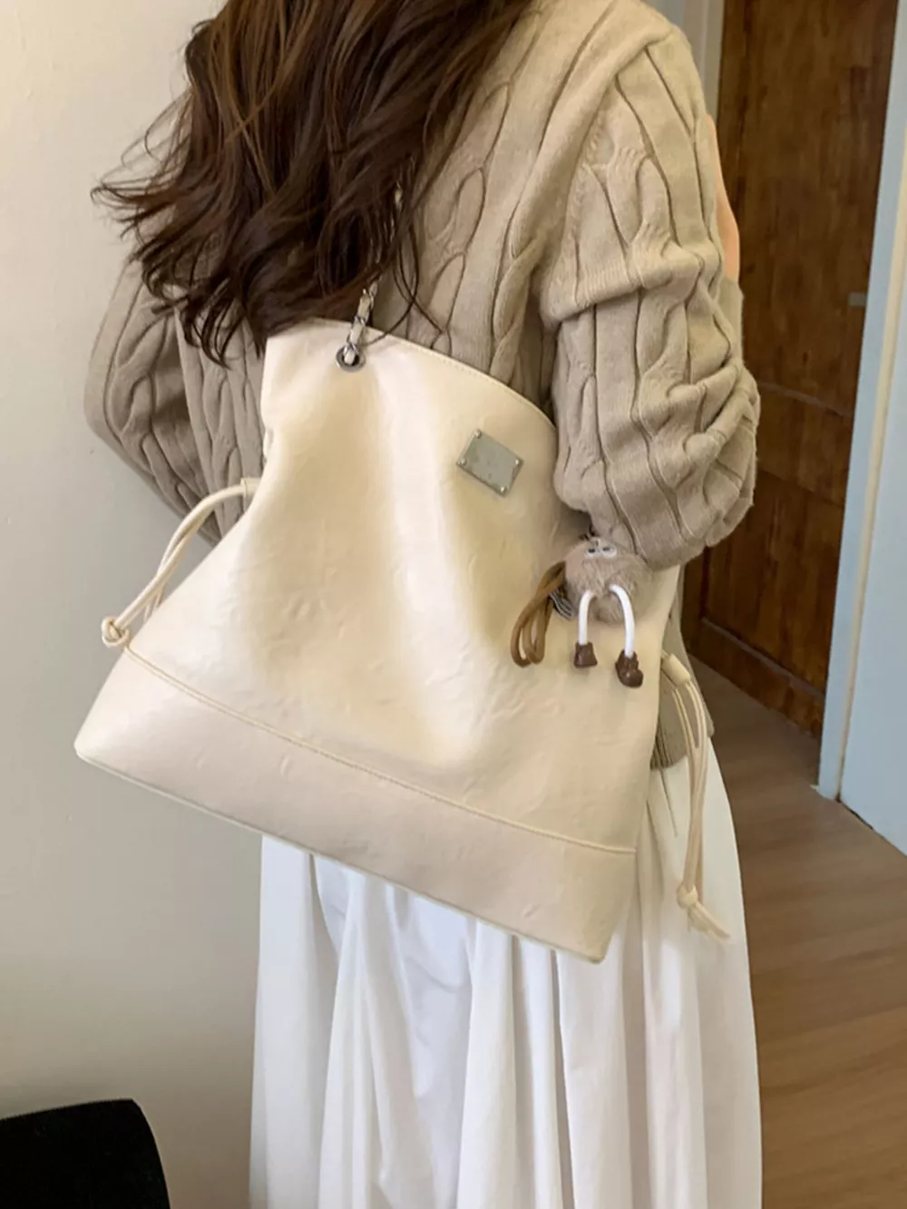 Chain Strap Faux Leather Tote Bag, image 8