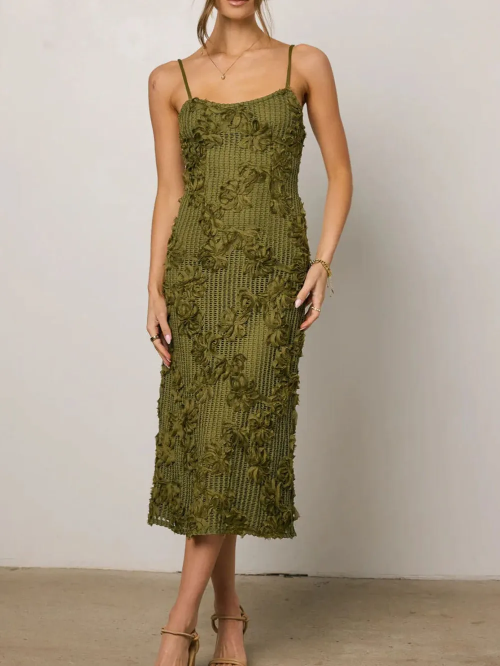 Flower Textured Midi Cami Dress, image 3
