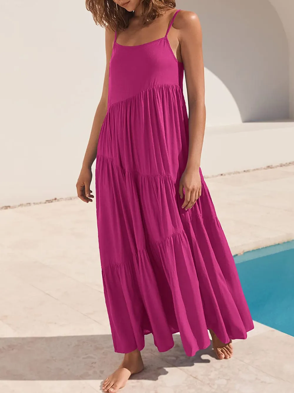 Full Size Ruched Tiered Spaghetti Strap Dress, image 12
