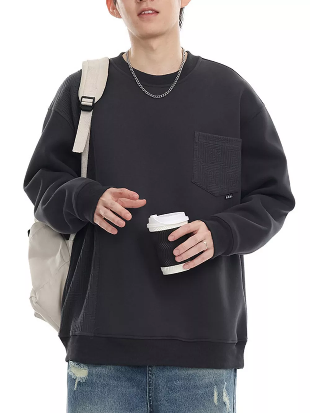 Men's Plus Size Casual Round Neck Long Sleeve Sweatshirt, image 2