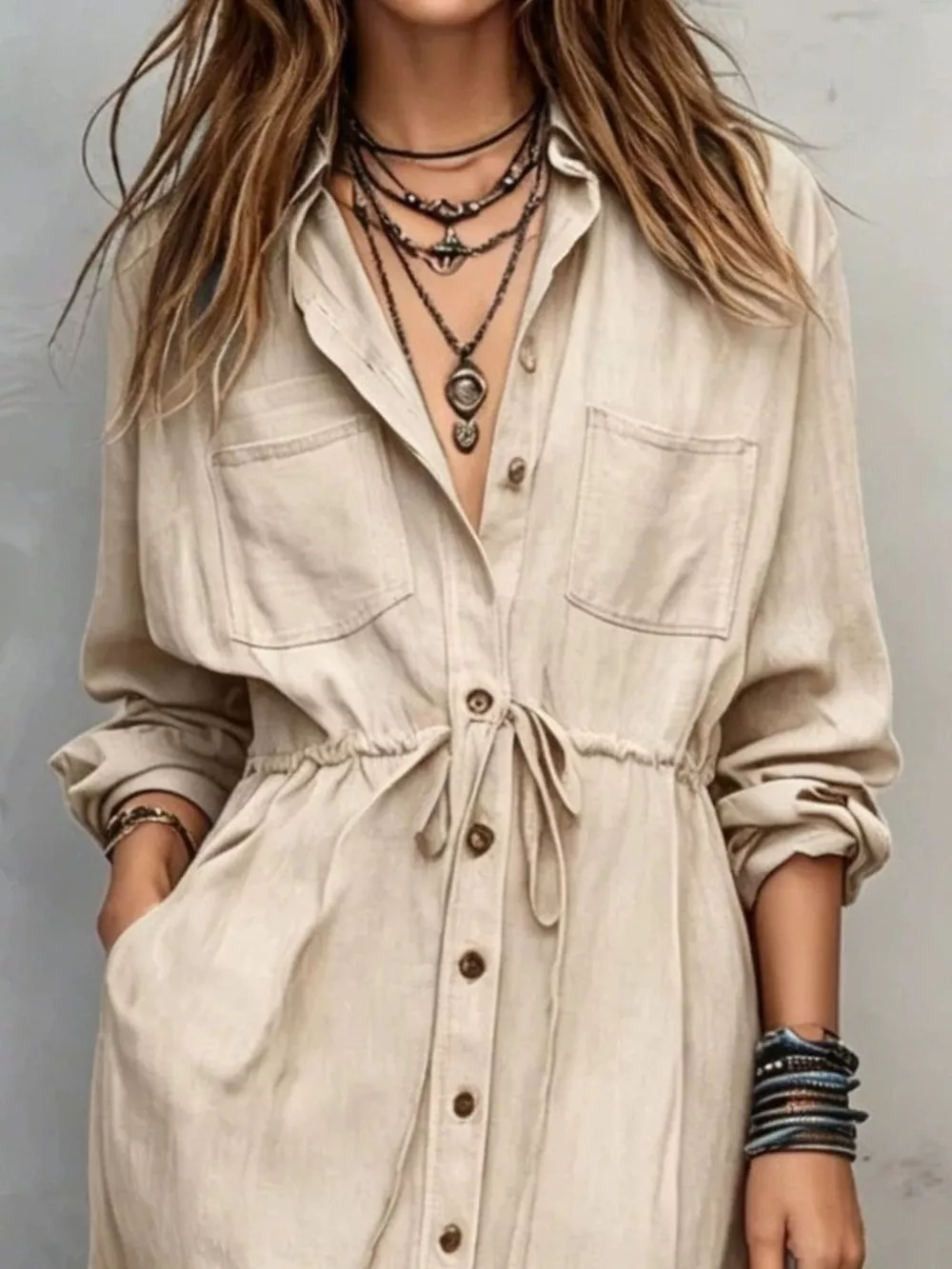 Full Size Button Front Long Sleeve Shirt Dress Plus Size, image 7