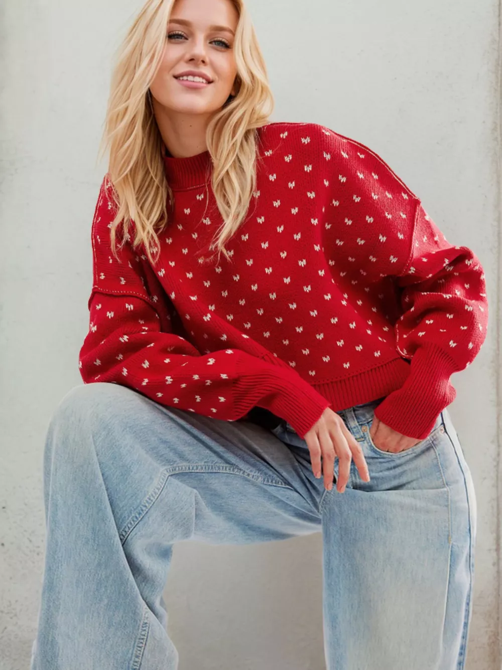Heart-Patterned Round Neck Sweater, image 8