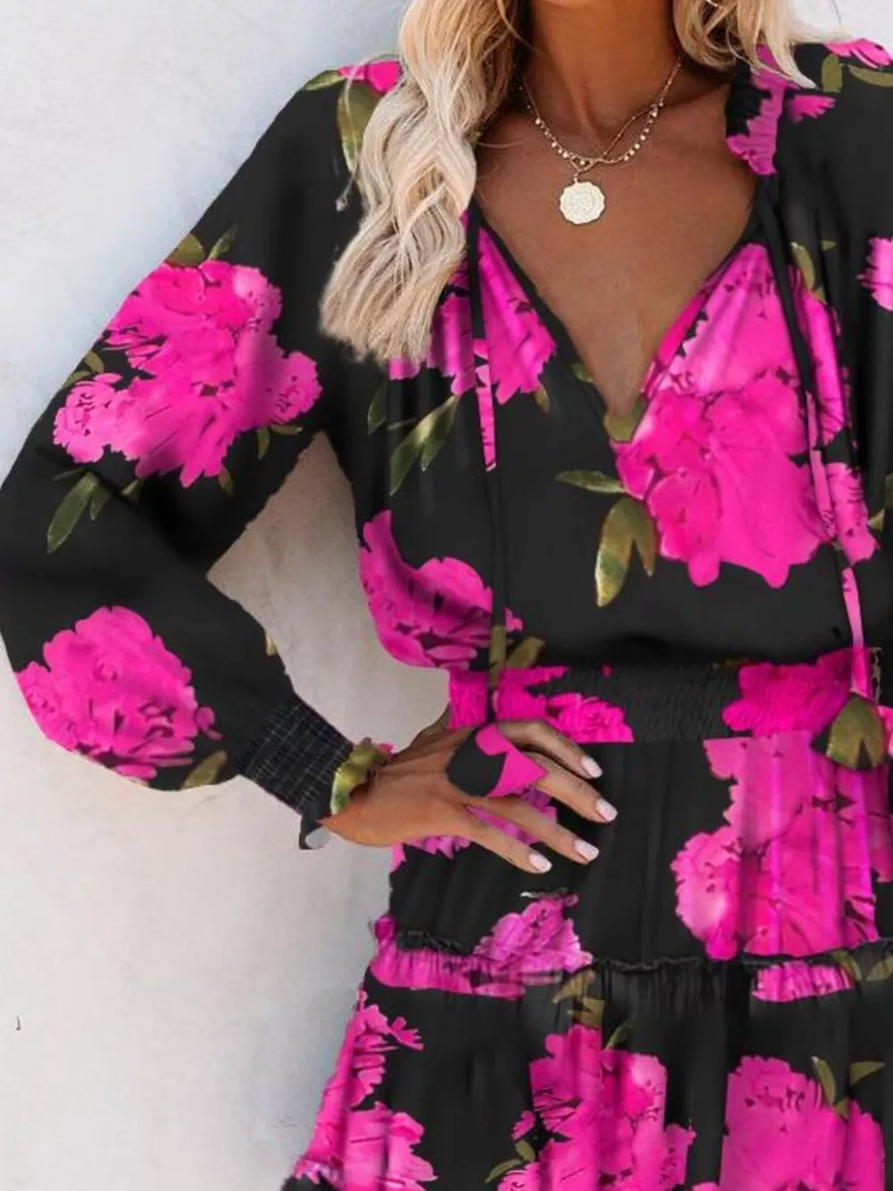 Tie Neck Lantern Sleeve Dress, image 12
