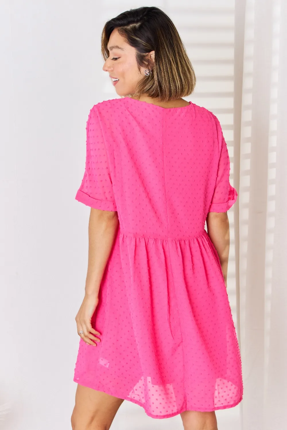 Swiss Dot Rolled Short Sleeve Babydoll Dress, image 2