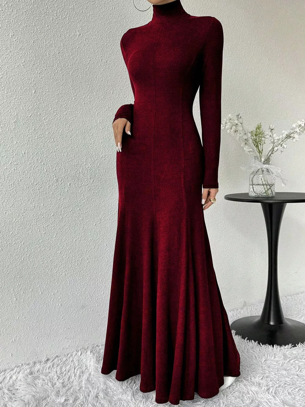 Turtleneck Long Sleeve Maxi Mermaid Dress, image 12