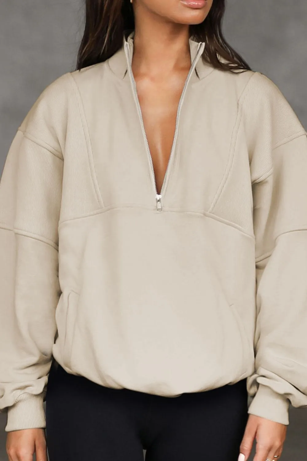 Half Zip Drop Shoulder Long Sleeve Sweatshirt, image 14